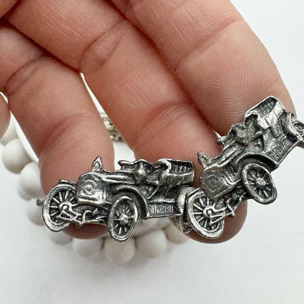 Vtg Ford Model T Antique Car Silver Tone Cufflinks And Tie Pin Bar Set  Fancy
